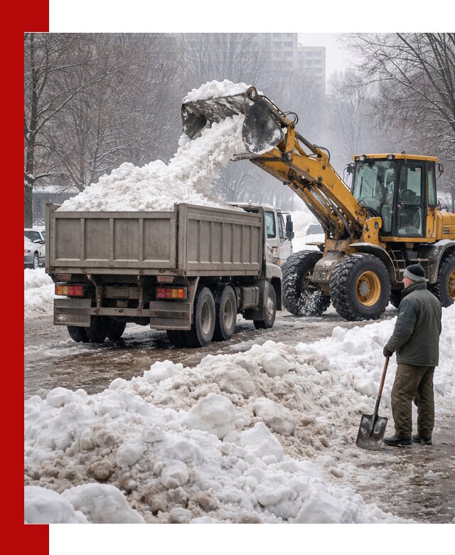 Вывоз снега грузовой техникой в Кирове оперативно и чисто